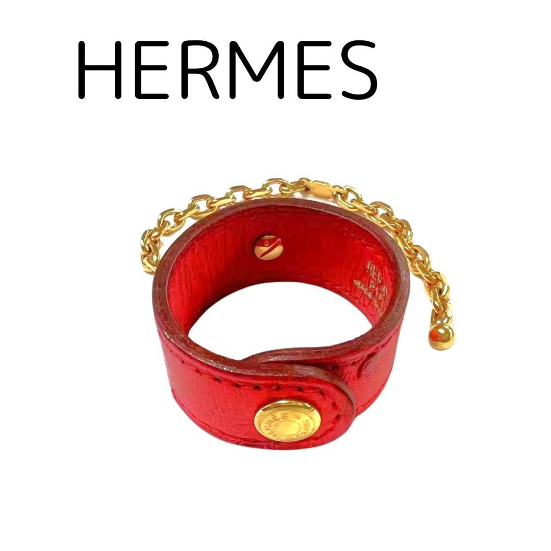 HERMES エルメス スカーフリング グローブホルダー オーストリッチ 赤
