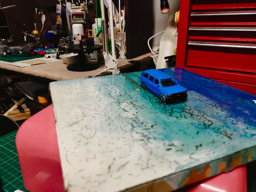 ハンドメイド ジオラマ『ブルーオーシャン・ドライブ』 ミニカー付き壁掛けアート