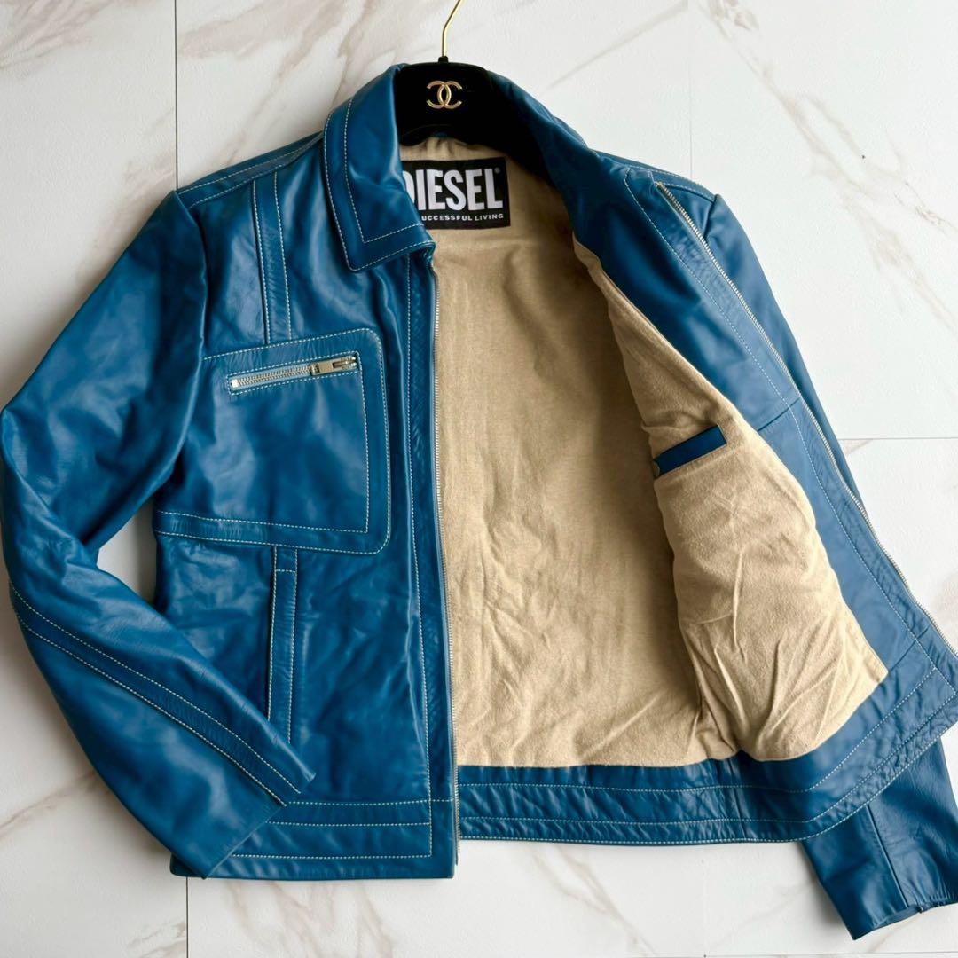 希少カラー◆美品 ディーゼル シングル ライダース レザー ジャケット M