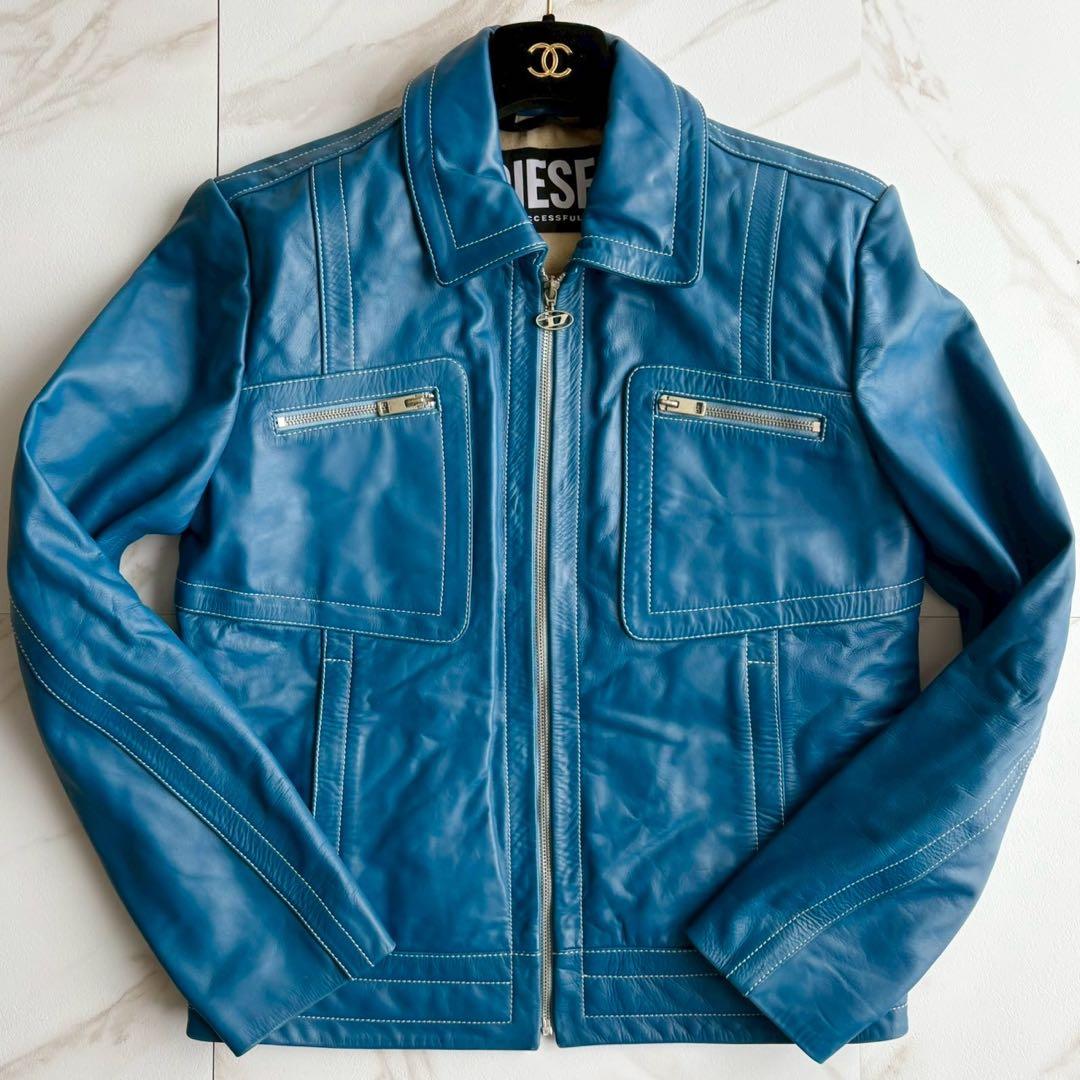 希少カラー◆美品 ディーゼル シングル ライダース レザー ジャケット M
