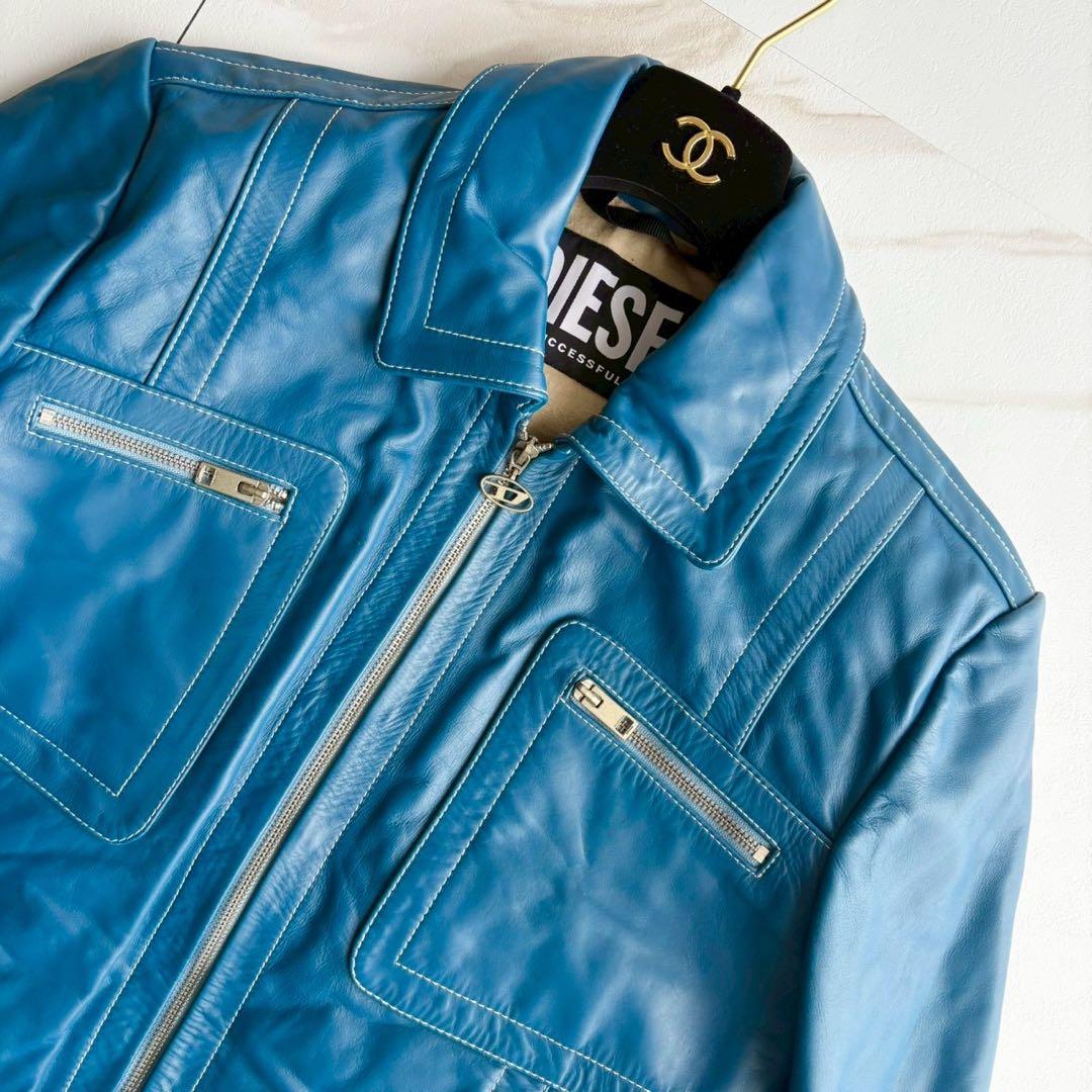 希少カラー◆美品 ディーゼル シングル ライダース レザー ジャケット M