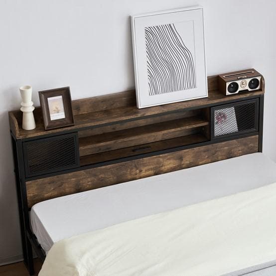 セール！【D・ダブル】高級ベッドフレーム・コンセント付き　BROWN