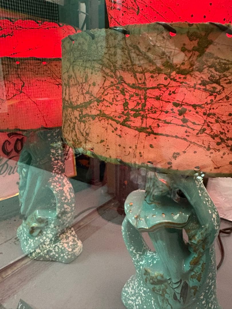 1950'sビンテージ アクアブルー ハーレクインシェードランプ 2点セット