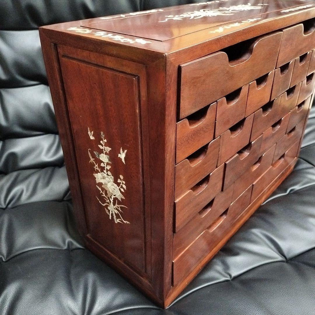 花梨 螺鈿細工 無垢材 唐木製 小物入れ アンティーク レトロ 棚 天然木 箪笥