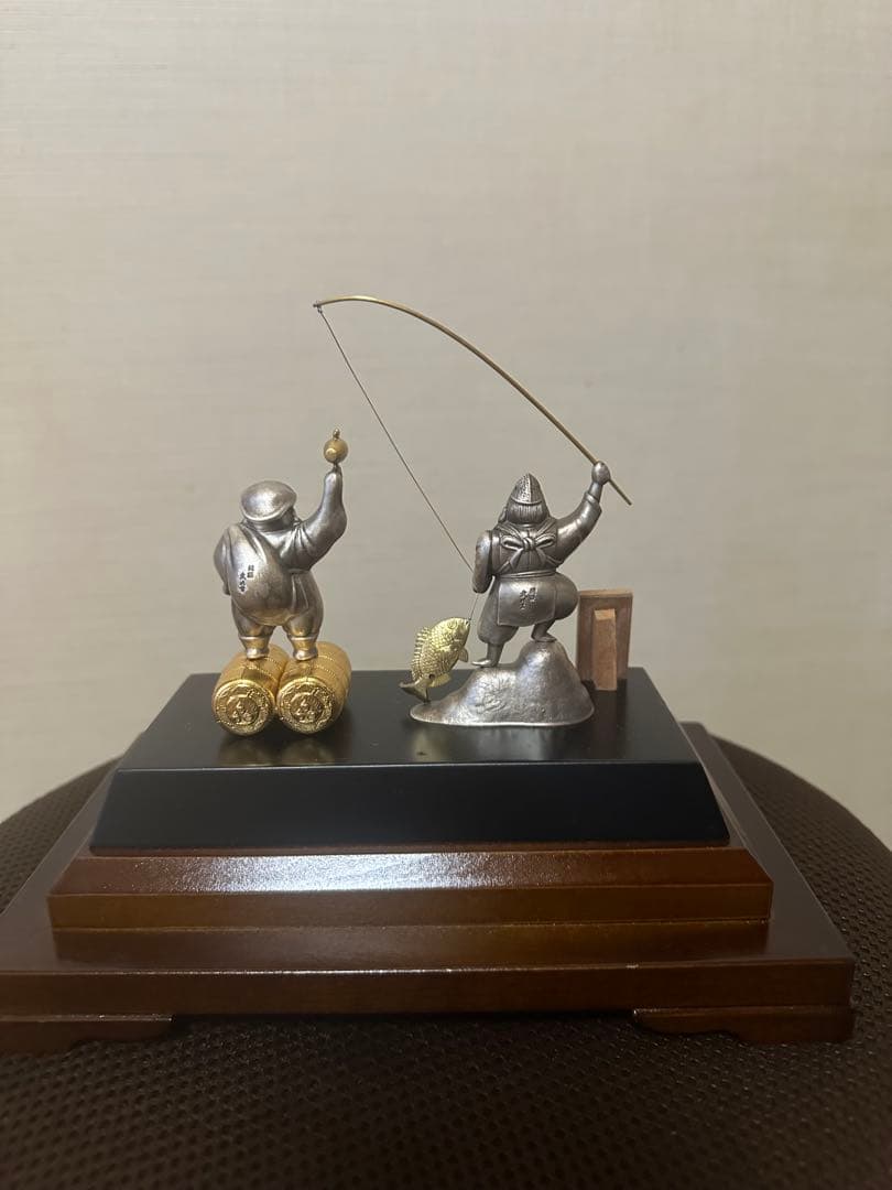 純銀製　恵比寿　大黒天 置物　ケース付 縁起物