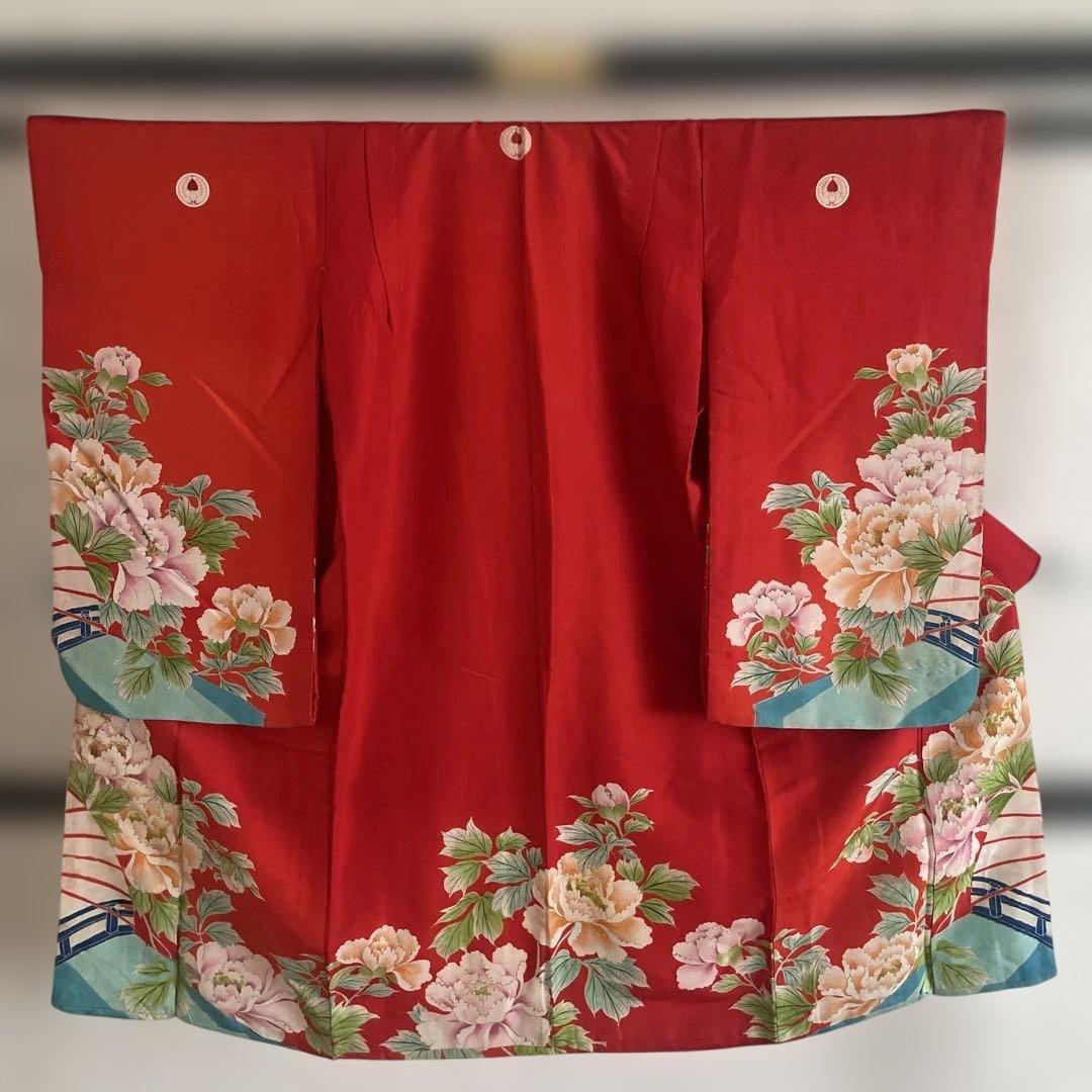【アンティーク】　華やか　四つ身　芍薬　子供着物　大正浪漫　⑧