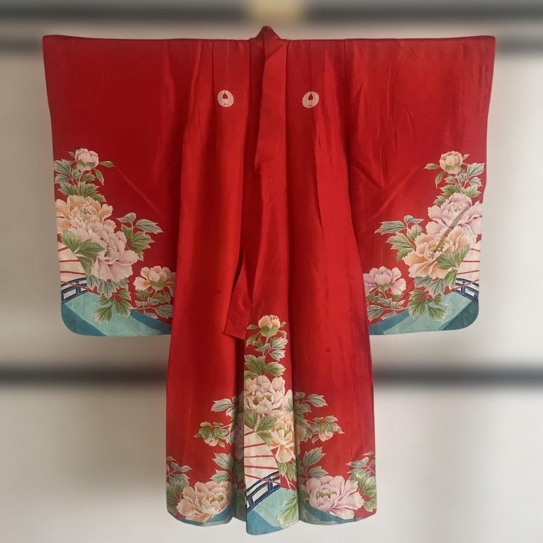 【アンティーク】　華やか　四つ身　芍薬　子供着物　大正浪漫　⑧