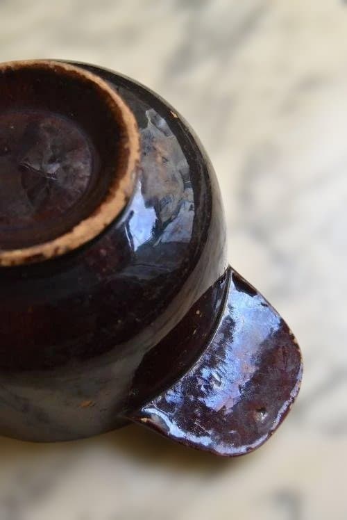 フランス19世紀　大きな耳付きキュノワールの器　西洋民藝