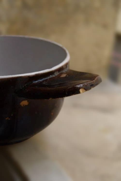 フランス19世紀　大きな耳付きキュノワールの器　西洋民藝