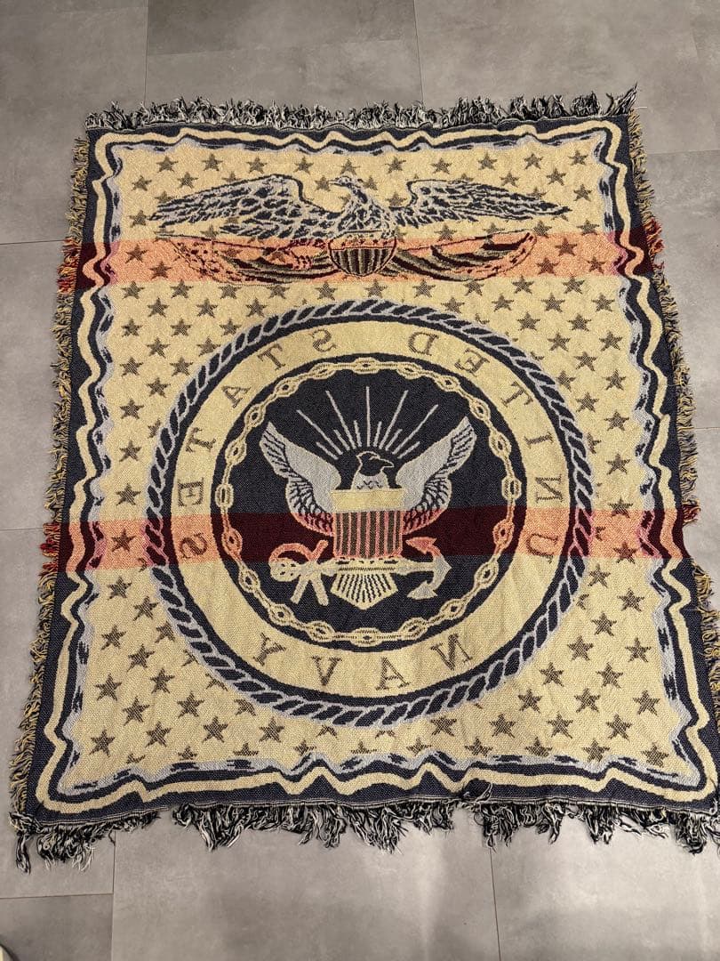 US NAVY イーグル 星柄 ラグ ブランケット フリンジ付き ヴィンテージ風