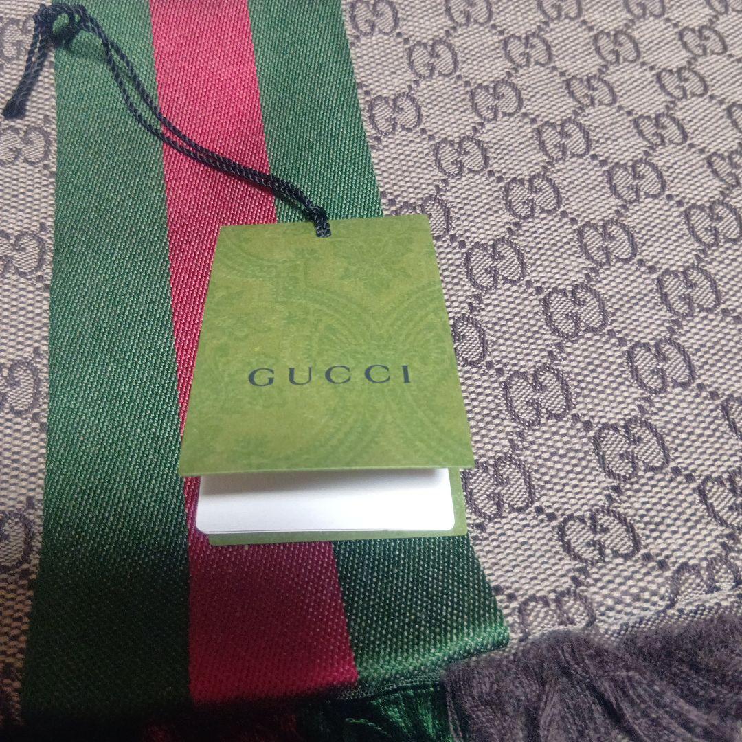 GUCCI (グッチ) GG総柄 シルク混 ウールマフラー ストール ブラウン