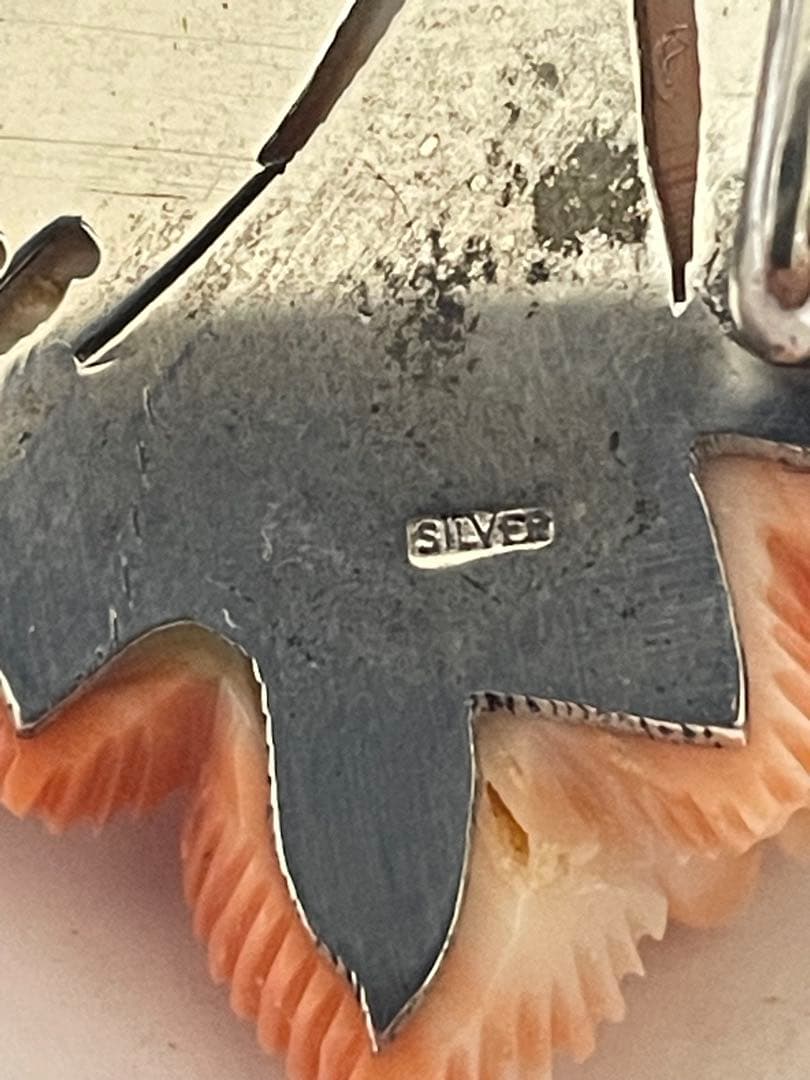 珊瑚　天然珊瑚　帯留め　コーラル花彫刻シルバーブローチ重约46g