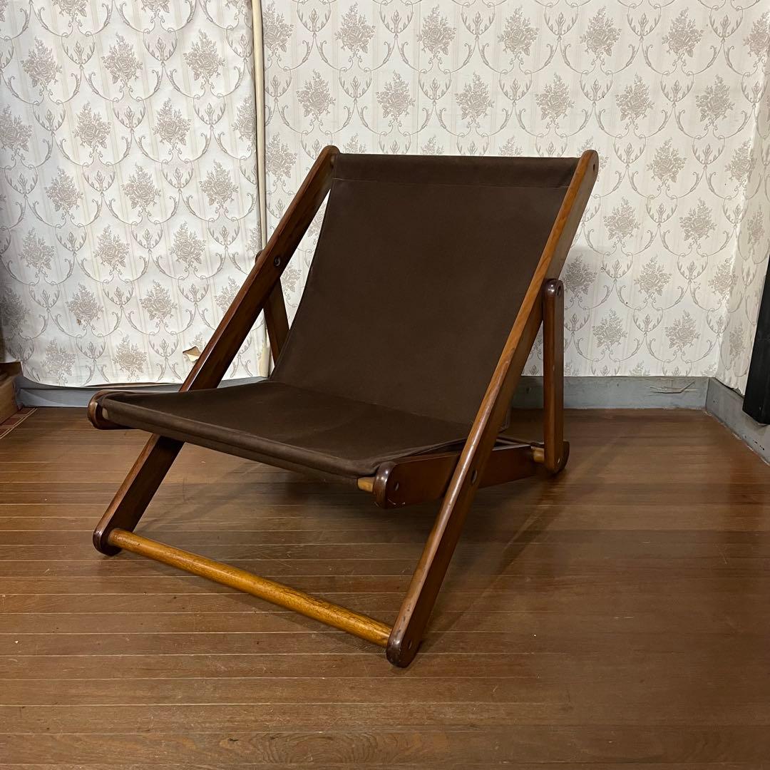 【アンティーク】折り畳み リクライニングチェア デッキチェア 1人掛け椅子