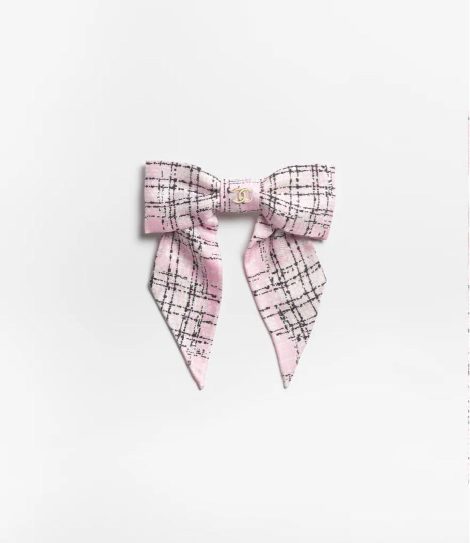 値下げ！新品未使用　シャネル　ツイード柄　ボウ　バレッタ　リボン　ピンク　25B