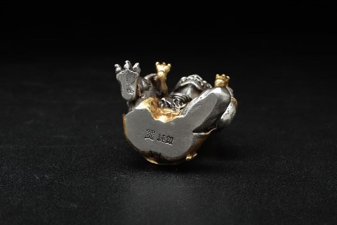 【内島青鳳(市平)作 】超絶技巧 純銀製 「鬼子母神」純銀刻 共箱附 秀逸作