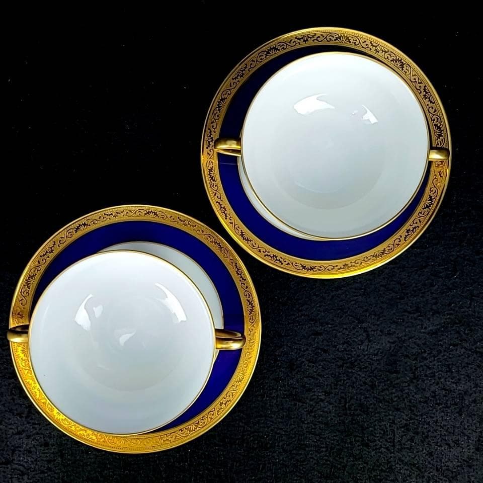 ♪美品♪レイノー　リモージュ　金彩　コバルトブルー　スープカップ&ソーサー　2客