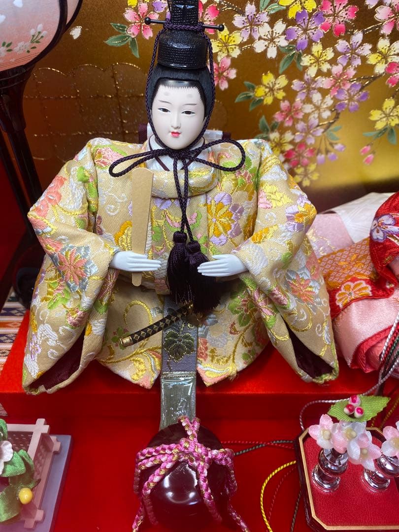 東京久月　雛人形　親王飾りガラスケース入り・間口約４４×奥行約２９×高さ約３２㎝
