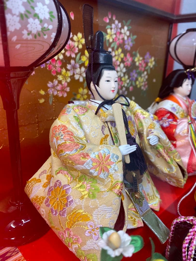 東京久月　雛人形　親王飾りガラスケース入り・間口約４４×奥行約２９×高さ約３２㎝