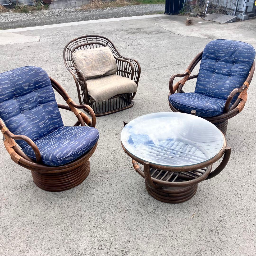 ① 昭和レトロ 回転式ラタンチェア ラウンドソファ エッグチェア アームチェア