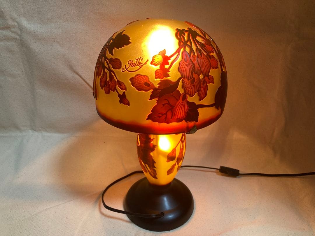 【美品】アンティーク調 キノコ型 ガレ風ランプ