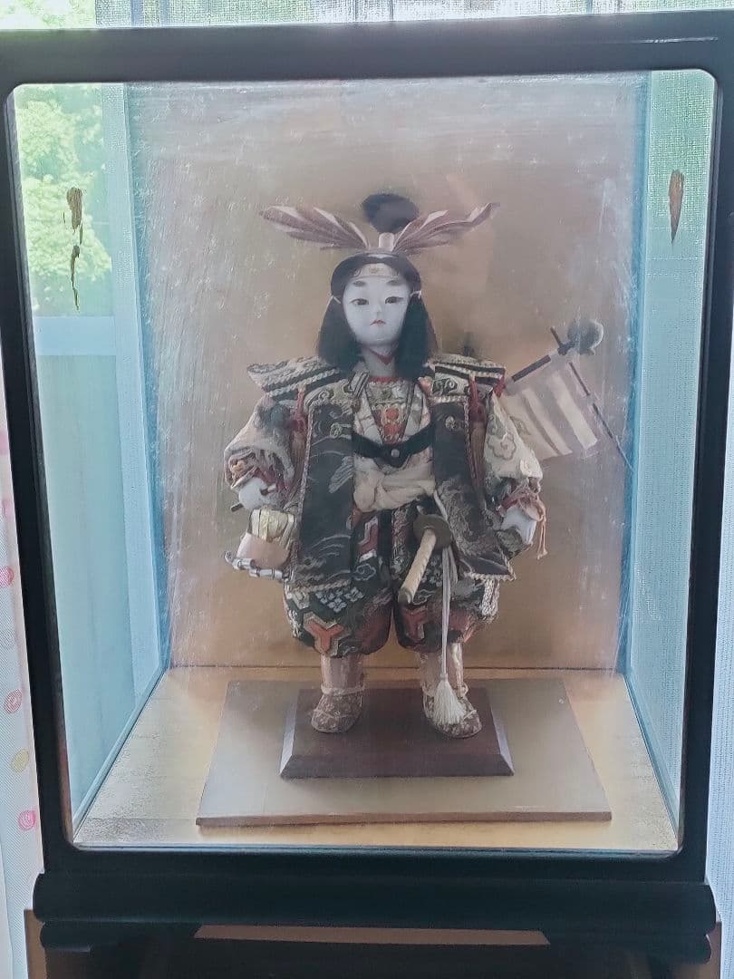 【年代物】御所人形 木製 日本の伝統工芸品 約40cm ガラスケース付き