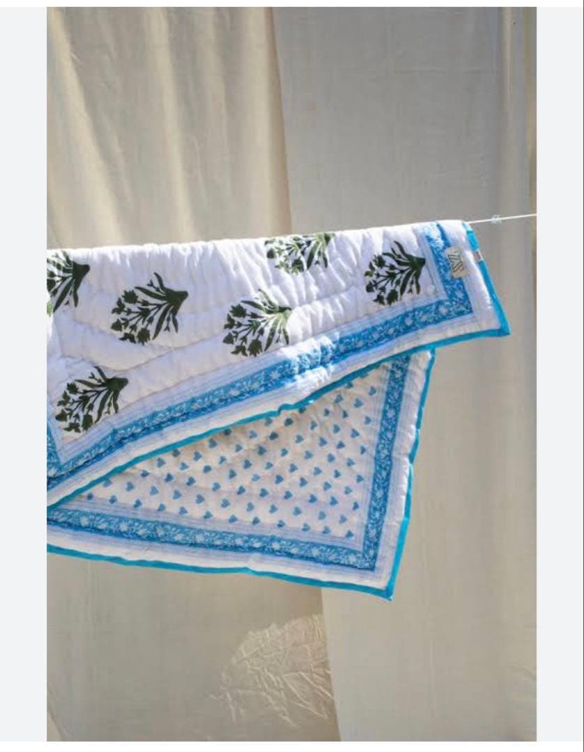 SZblockprintBabyblanketキルトベビーブランケットハート柄