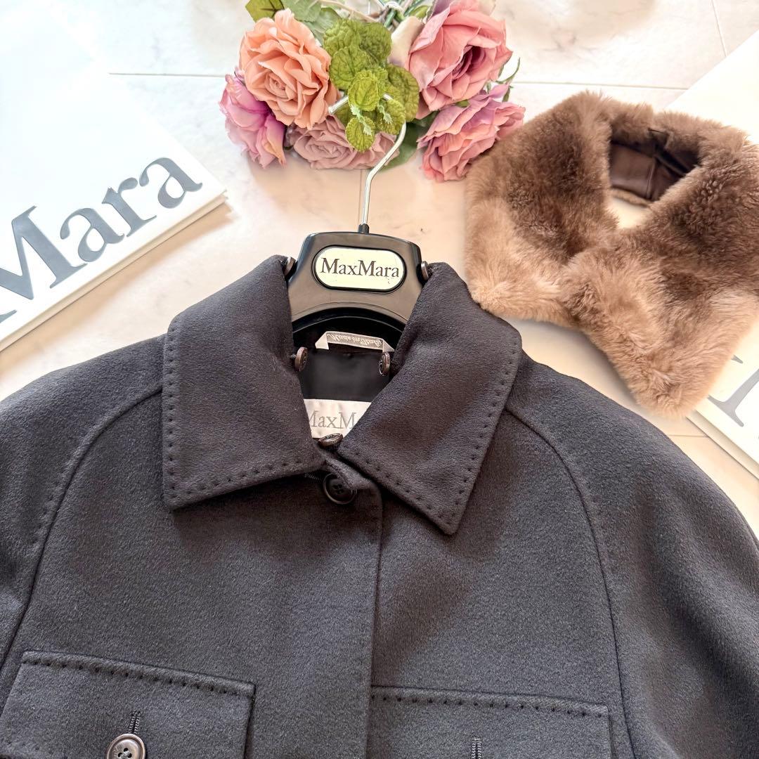 美品★マックスマーラ 白タグ カシミヤ混ベルテッドコート 取外可ファー襟 40