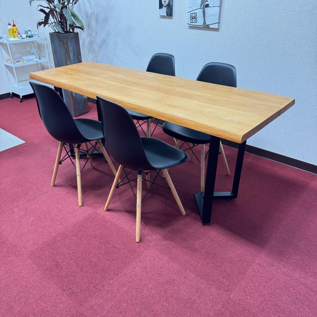 東京23区送料無料　美品ダイニングテーブル５点セット　一枚板　洗浄/除菌済み