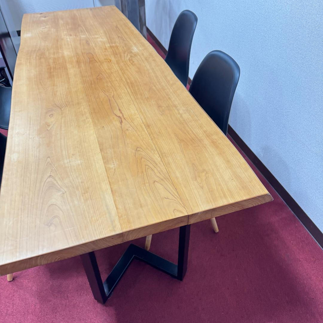 東京23区送料無料　美品ダイニングテーブル５点セット　一枚板　洗浄/除菌済み