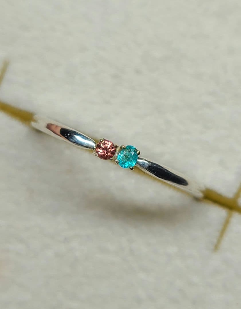 ★ブラジルバターリャパライバトルマリン&パパラチアサファイア10KリングSV★