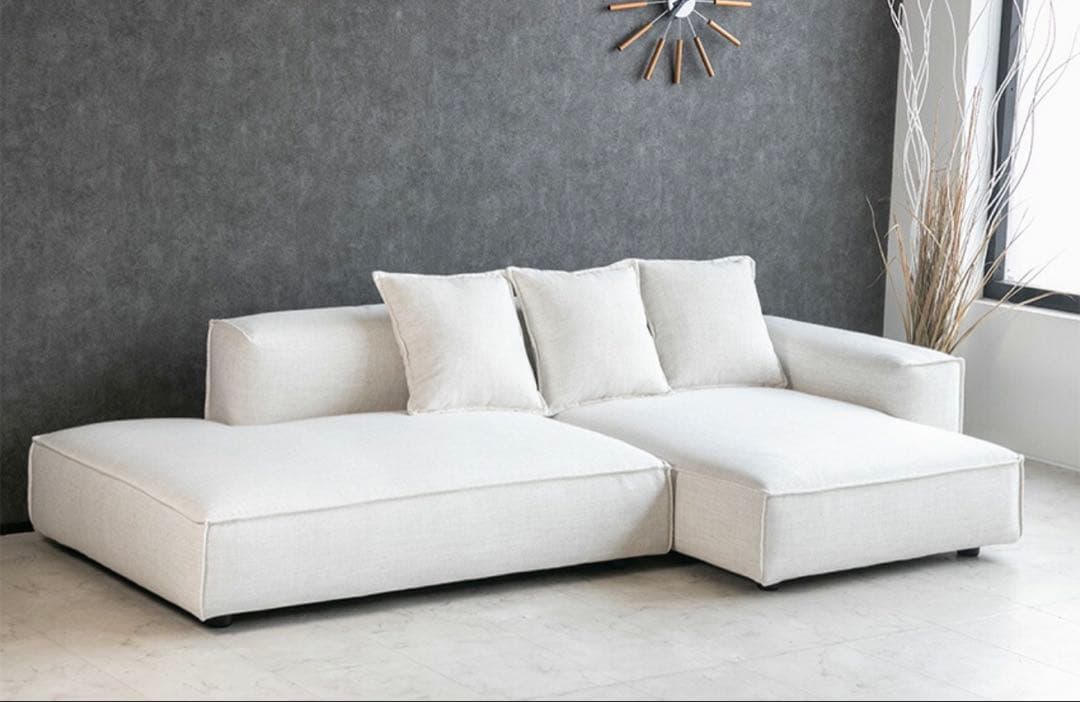 モダンL字型ソファセット ホワイト コーデュロイ