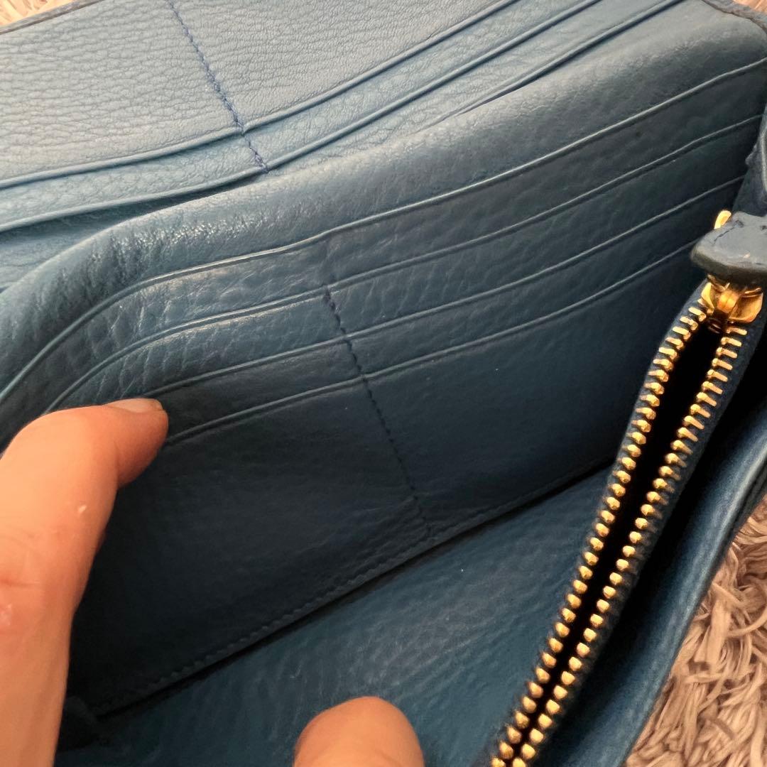 美品✨PRADA ヴィッテロダイノ　シボレザー　メタルロゴ　長財布　コバルト