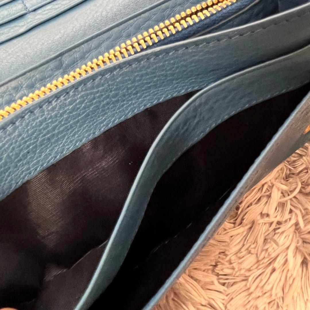 美品✨PRADA ヴィッテロダイノ　シボレザー　メタルロゴ　長財布　コバルト