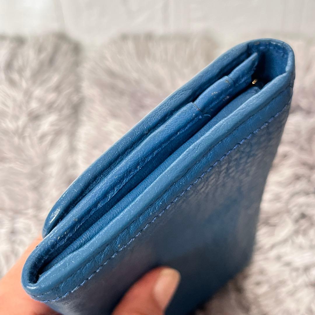 美品✨PRADA ヴィッテロダイノ　シボレザー　メタルロゴ　長財布　コバルト