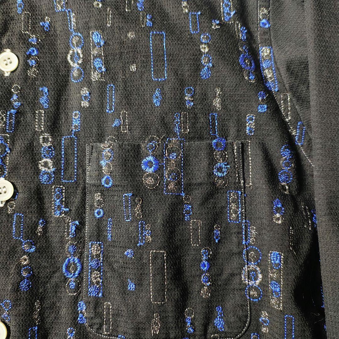 AD2002 コムデギャルソンオム　幾何学柄シャツ　シルバーステッチ　コットン