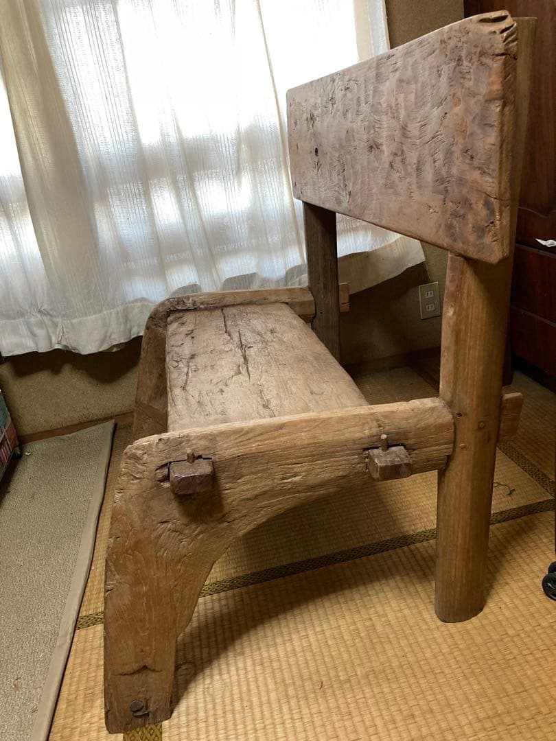【一点物】天然無垢材　木製ベンチ　背もたれ付き