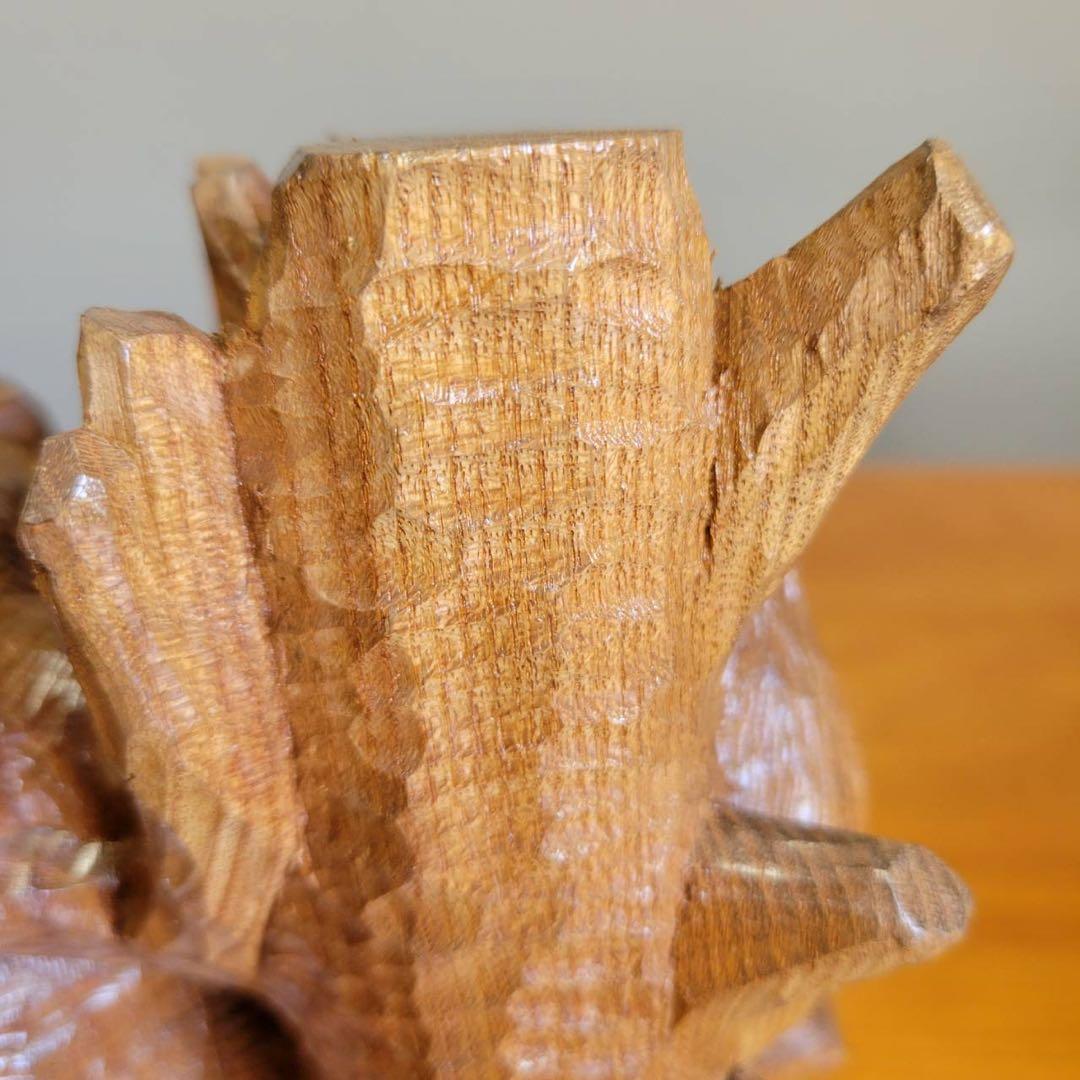 【匿名発送】木彫りの熊　親子熊　木工品　工芸品　置物　熊3体　シャケ　3匹の熊