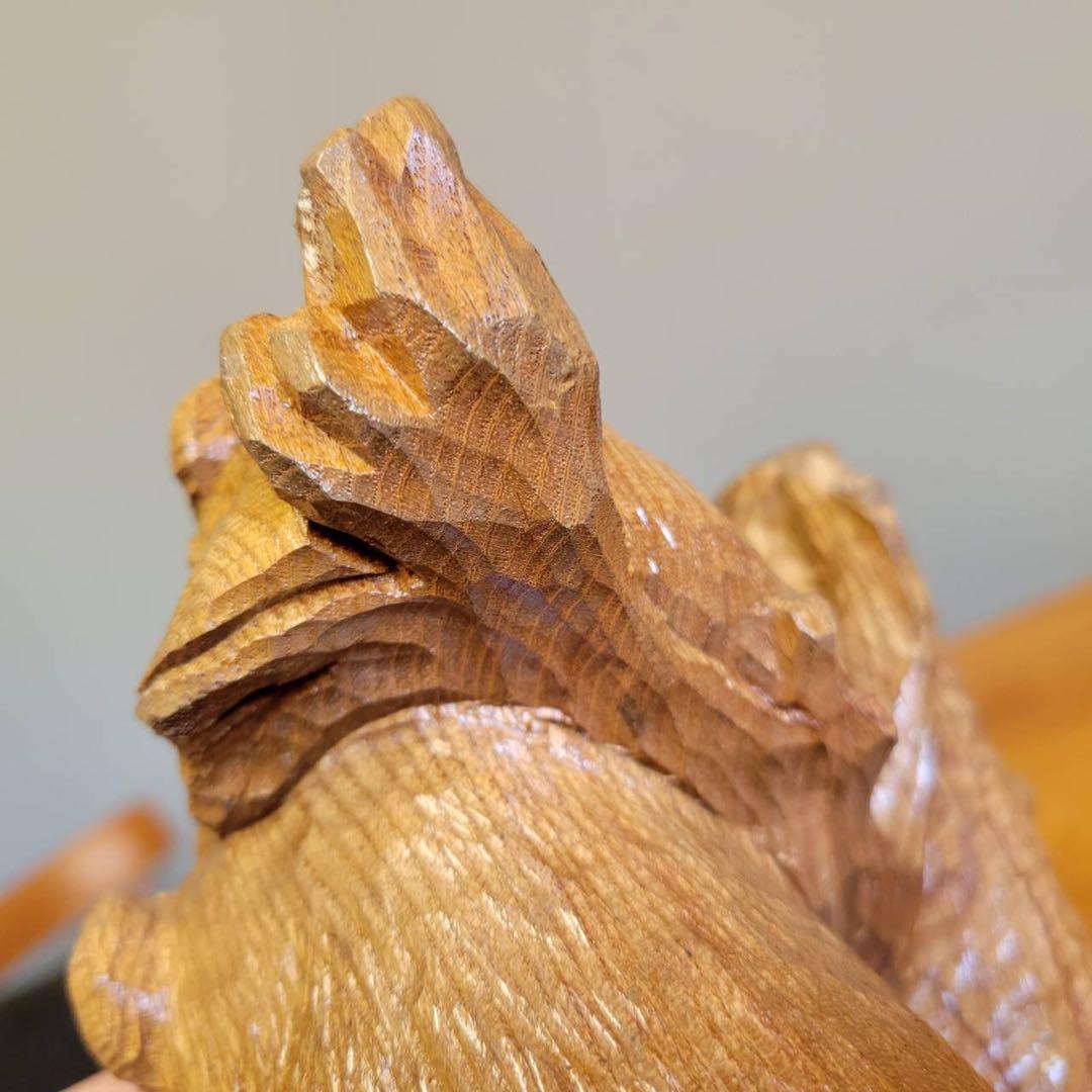 【匿名発送】木彫りの熊　親子熊　木工品　工芸品　置物　熊3体　シャケ　3匹の熊