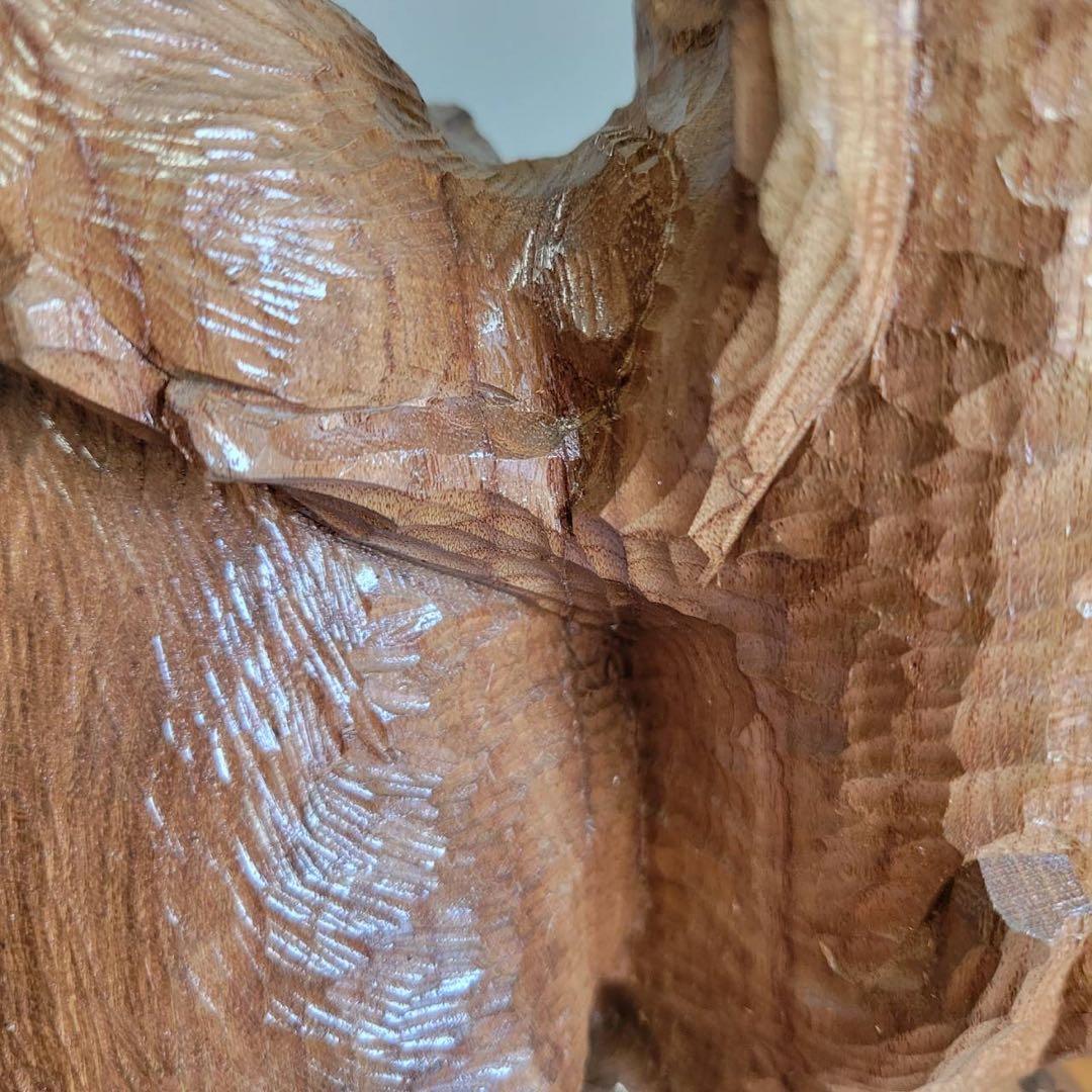 【匿名発送】木彫りの熊　親子熊　木工品　工芸品　置物　熊3体　シャケ　3匹の熊