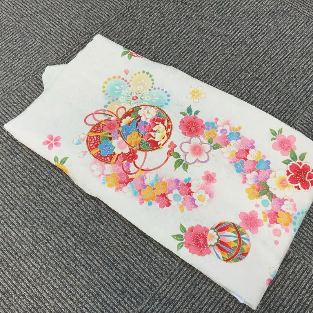 京友禅　絹　お祝い着　お宮参り　753　七五三　ホワイト　袖丸み　708162