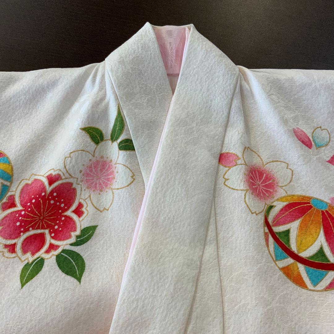 京友禅　絹　お祝い着　お宮参り　753　七五三　ホワイト　袖丸み　708162