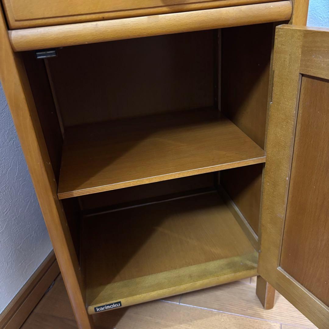 オールドカリモク 木製キャビネット 電話台 チェスト ラタン扉 昭和レトロ