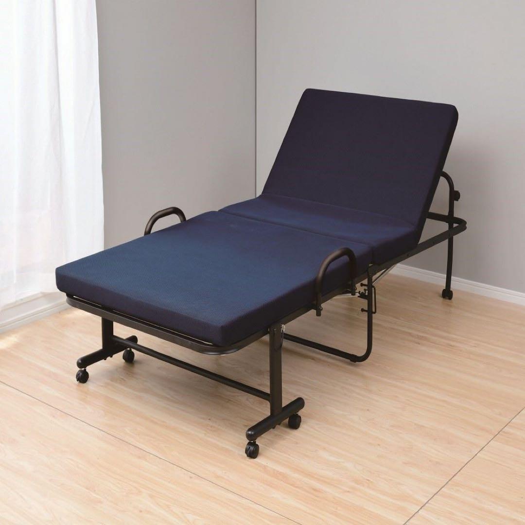 折り畳み高反発ベッド ネイビー スチールフレーム たのメル便