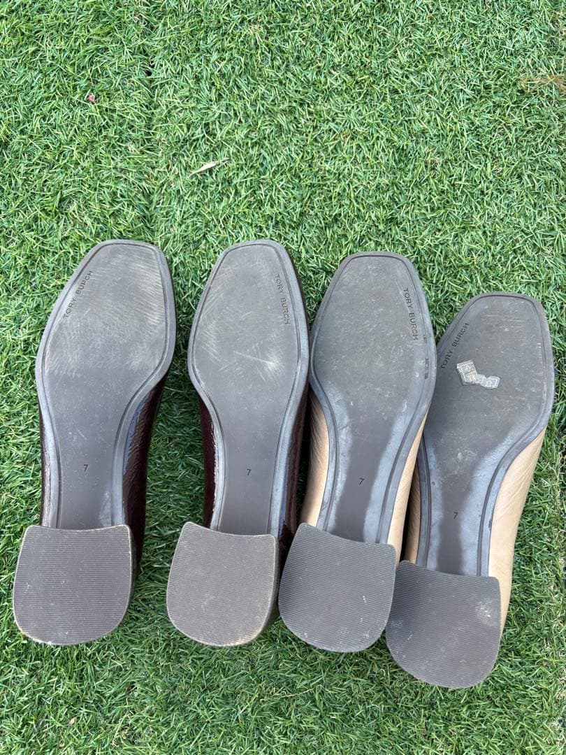 2足分Tory Burch トリバーチフラットパンプス ダークブラウン ベージュ