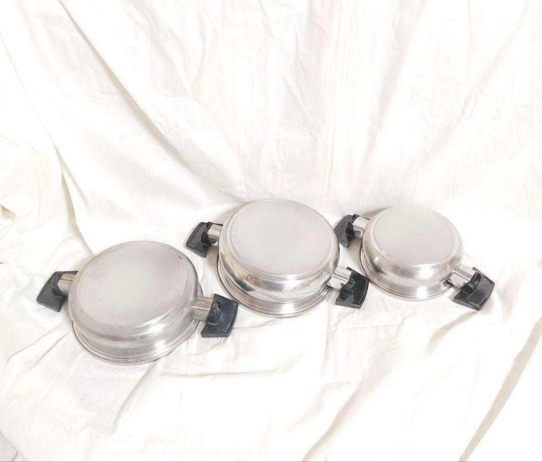 IH対応　ロイヤルクイーン　6QT、3QT、1QT、大、小フライパン　蓋付き@