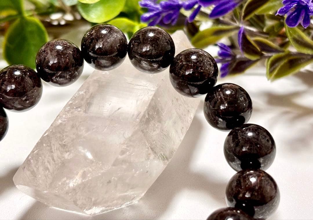 究極品質　幻のリアルブラックルチルクォーツのブレス　二酸化チタン針　12.2㎜