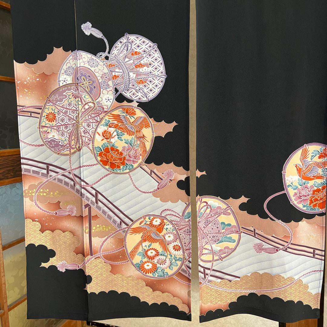 黒のれん 花柄 和風模様