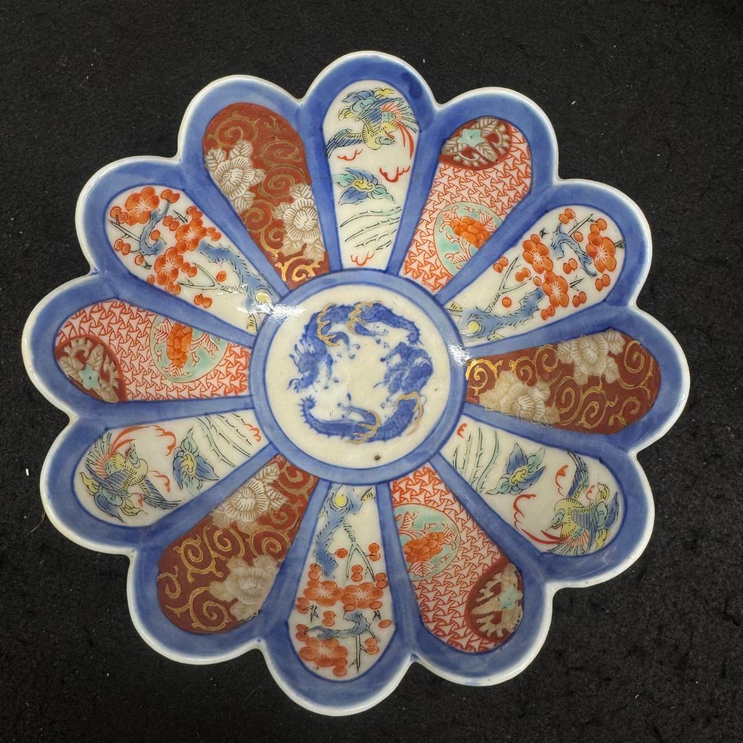 明治の有田焼　年木庵江上製　色絵12弁の菊形輪花向付　骨董