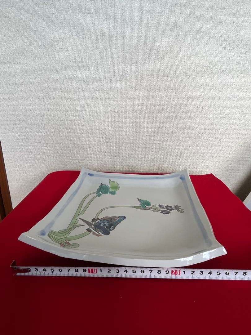 日本工芸会正会員 武腰潤『色絵 川蝉文 盛器】管理K374 石川県無形文化財