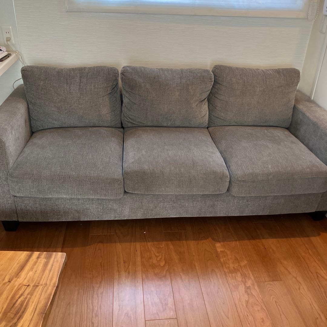 グレー 3人掛け ファブリックソファ
